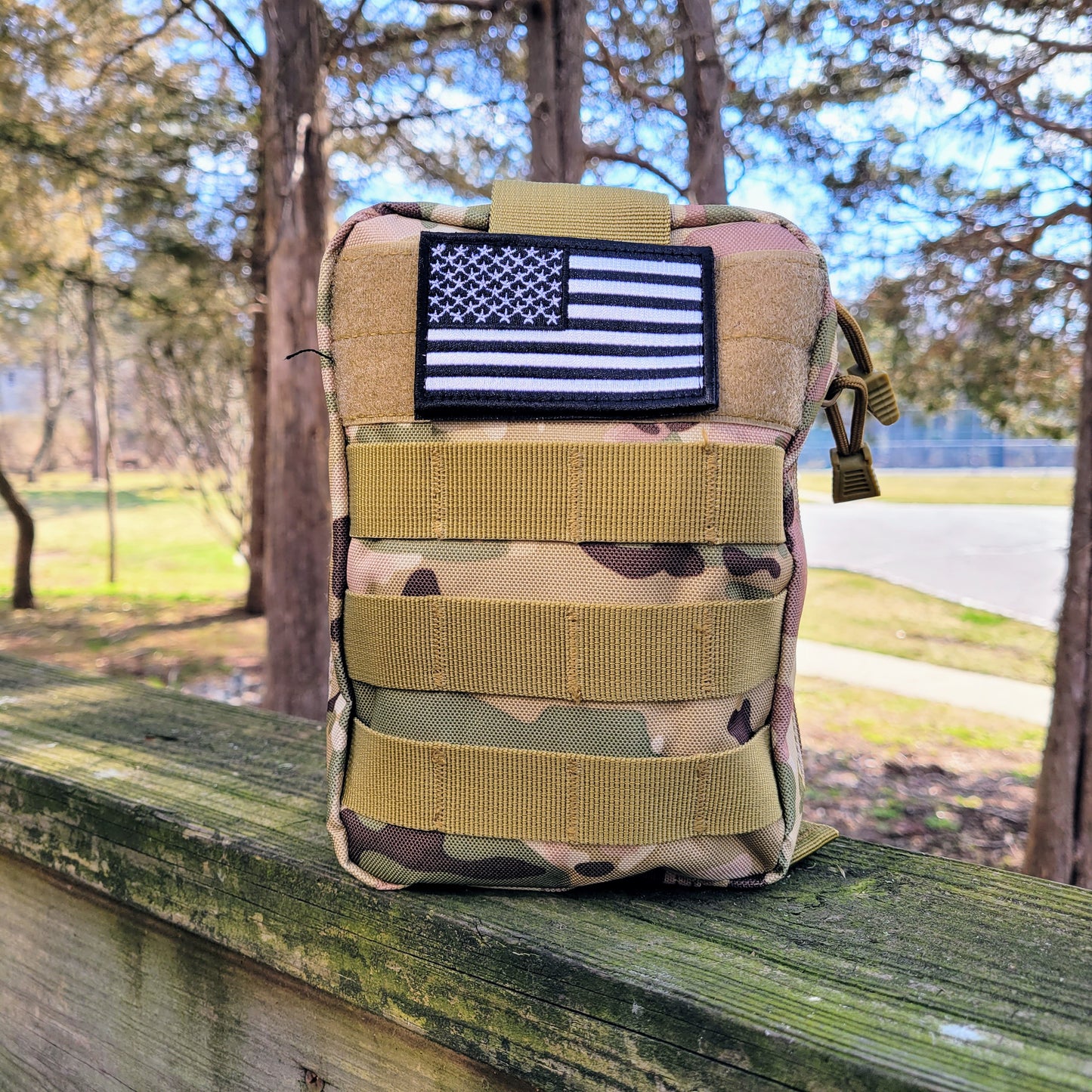 152 Piece Emergency Survival Kit For Camping, Hunting, Hiking, Car, RV, Bug Out Bag Molle Pouch & American Flag Patch