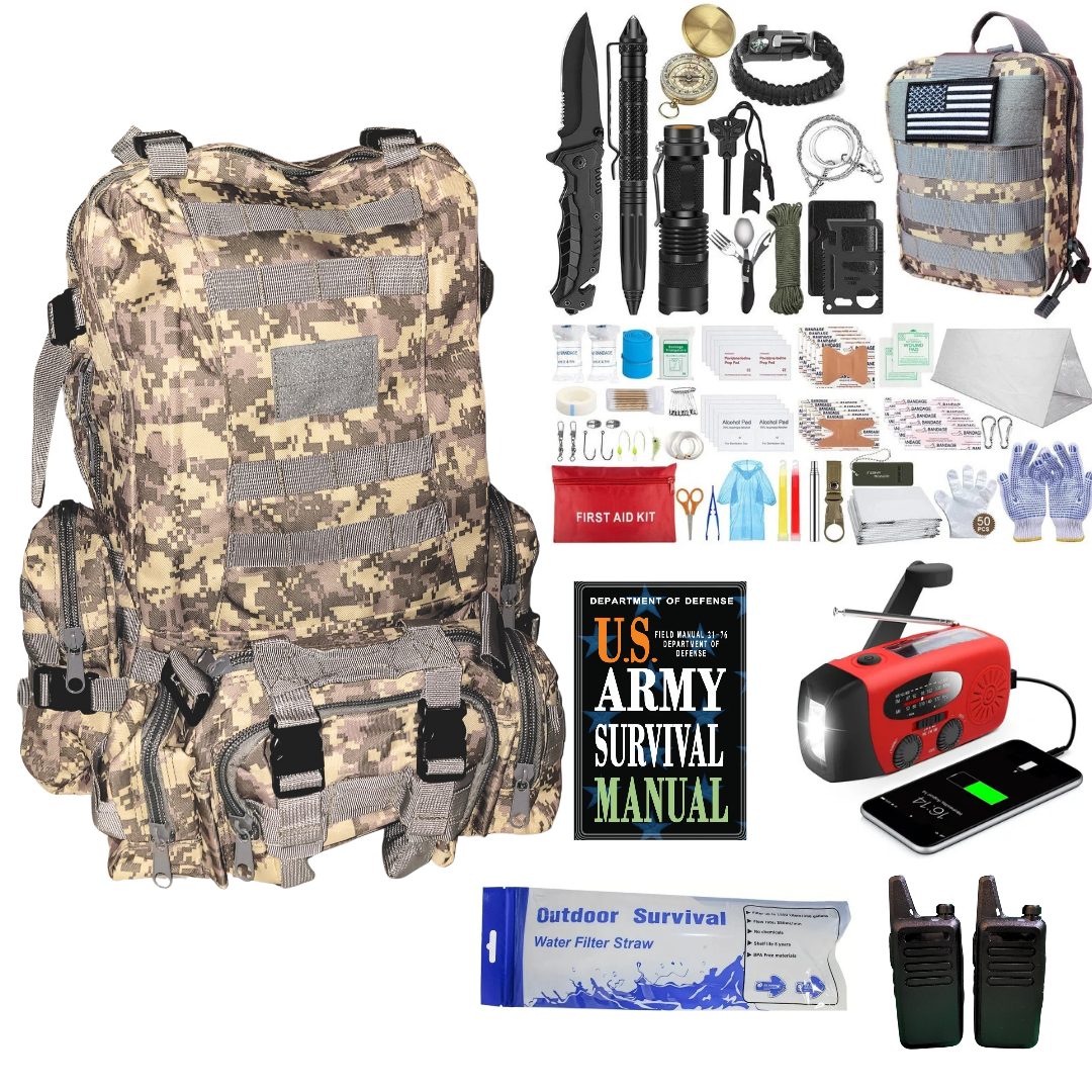 Ultimate All in One Emergency Survival Kit For Camping Hunting Hiking Bug Out Go Bag Outdoor Survival Includes Essential Survival Gear Pack