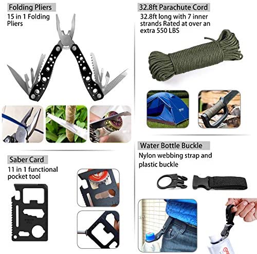 152 Piece Emergency Survival Kit For Camping, Hunting, Hiking, Car, RV, Bug Out Bag Molle Pouch & American Flag Patch