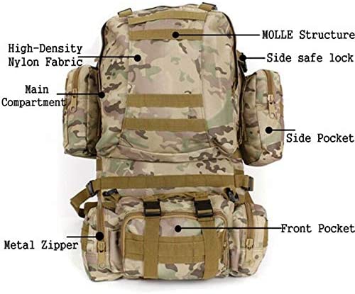 Military Style Tactical Backpacks 4 in 1 for Camping Hiking Hunting Bug Out Bag Outdoor 55L Assault Pack