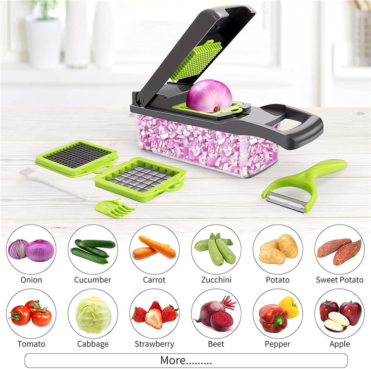 13 in 1 Vegetable Chopper Fruit Slicer Cutter with Drain Basket Potato Onion Chopper Premium Multifunctional Dicer