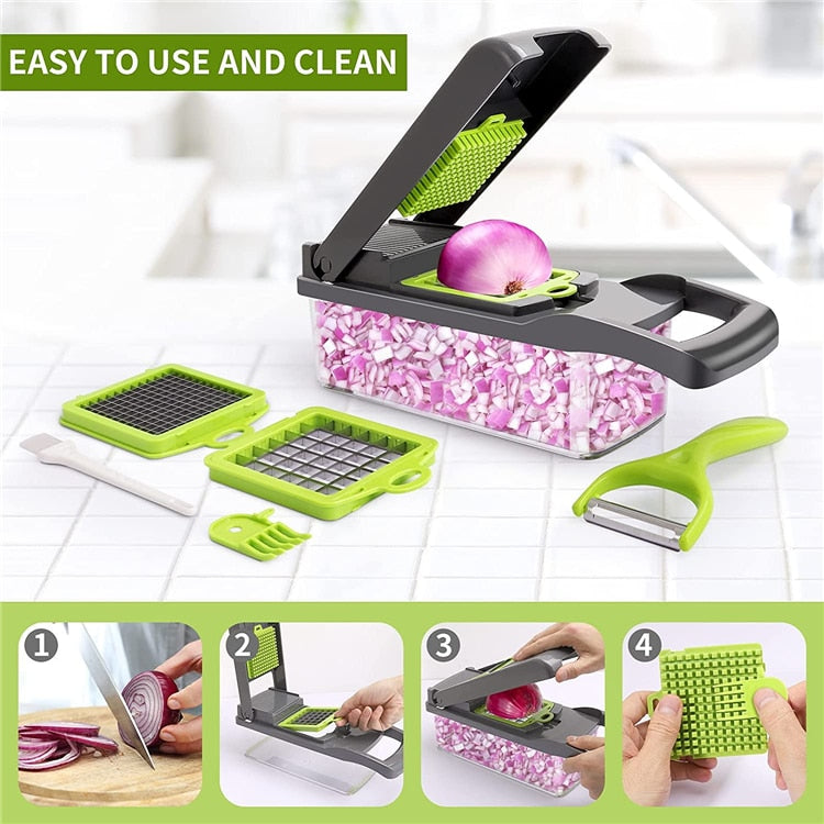 13 in 1 Vegetable Chopper Fruit Slicer Cutter with Drain Basket Potato Onion Chopper Premium Multifunctional Dicer