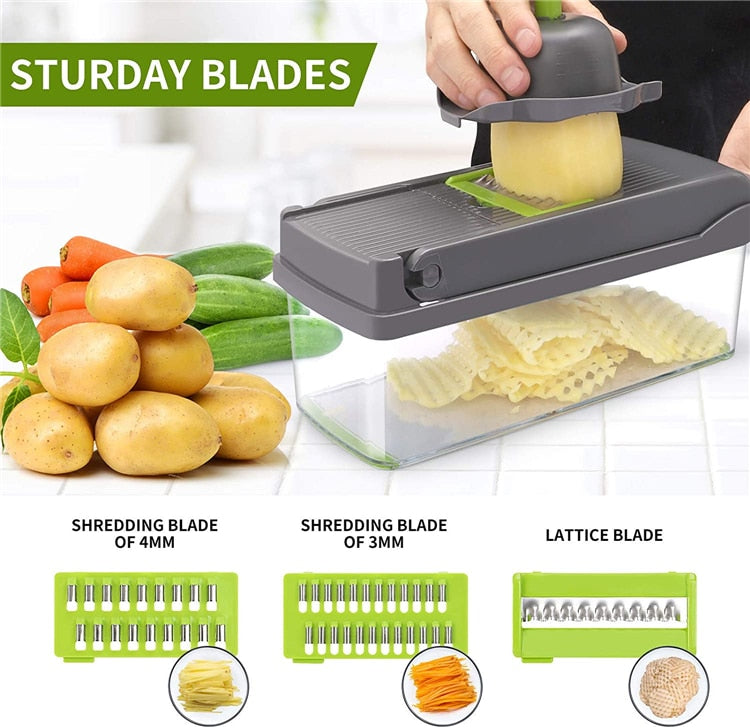 13 in 1 Vegetable Chopper Fruit Slicer Cutter with Drain Basket Potato Onion Chopper Premium Multifunctional Dicer