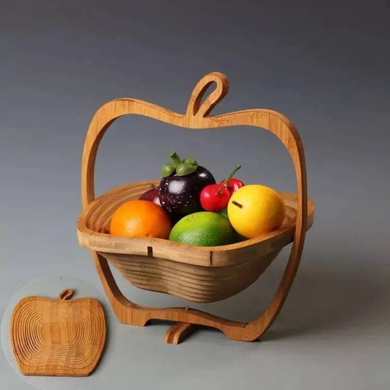 Premium Bamboo Foldable Apple shaped Fruit Basket Multi Purpose Folding Fall Fruit Basket