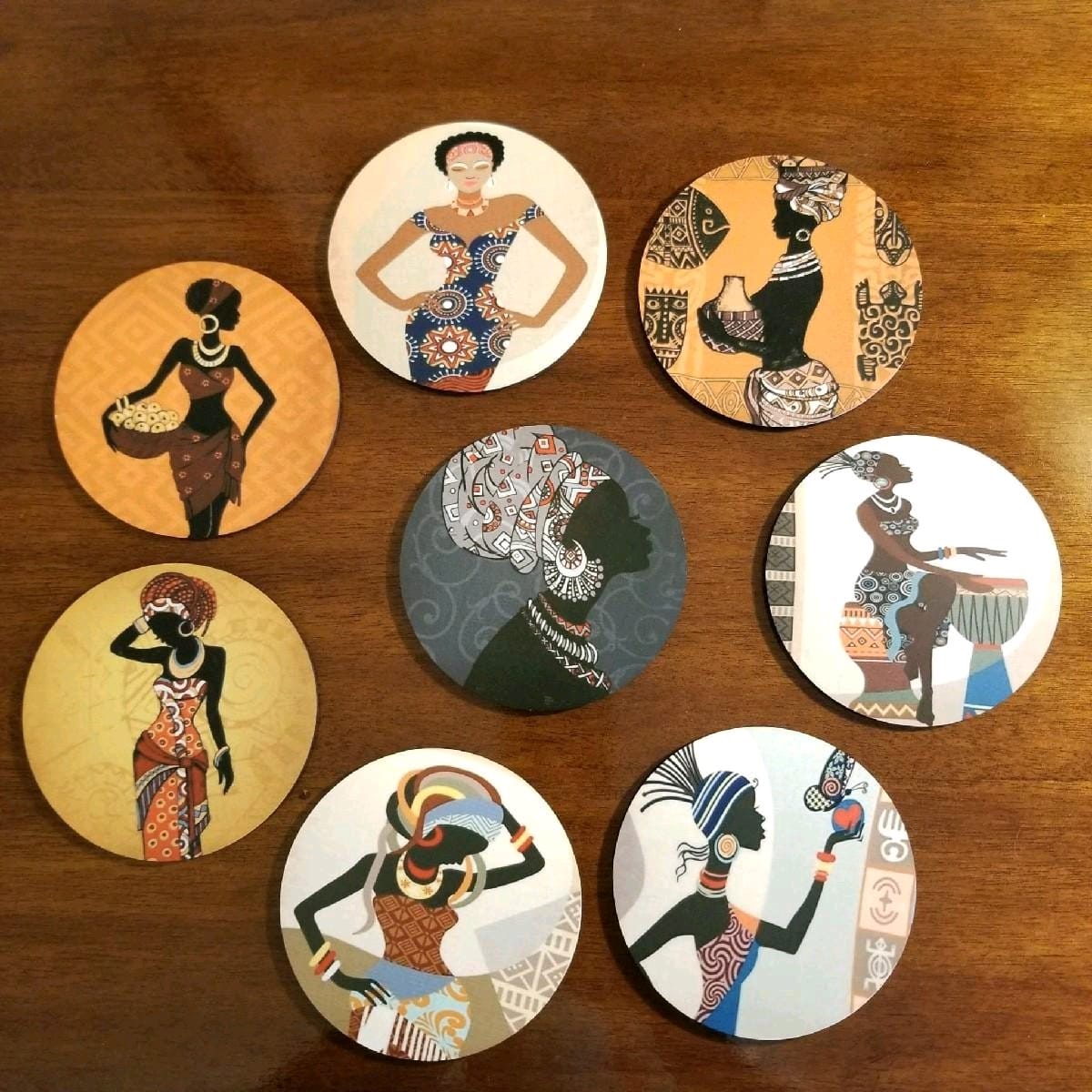 Beautiful Ethnic African Woman Art Drink Coasters Set of 8 Afrocentric Printed Coasters