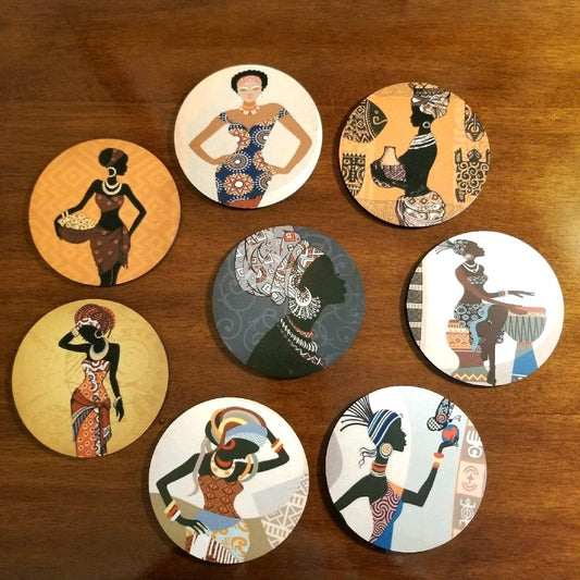 Beautiful Ethnic African Woman Art Drink Coasters Set of 8 Afrocentric Printed Coasters