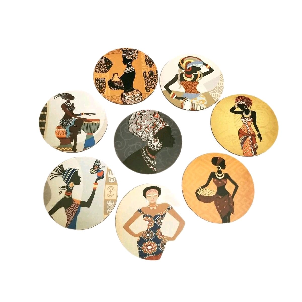 Beautiful Ethnic African Woman Art Drink Coasters Set of 8 Afrocentric Printed Coasters