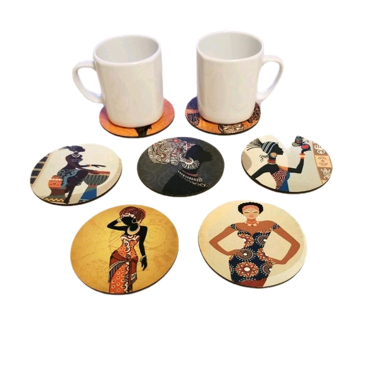 Beautiful Ethnic African Woman Art Drink Coasters Set of 8 Afrocentric Printed Coasters