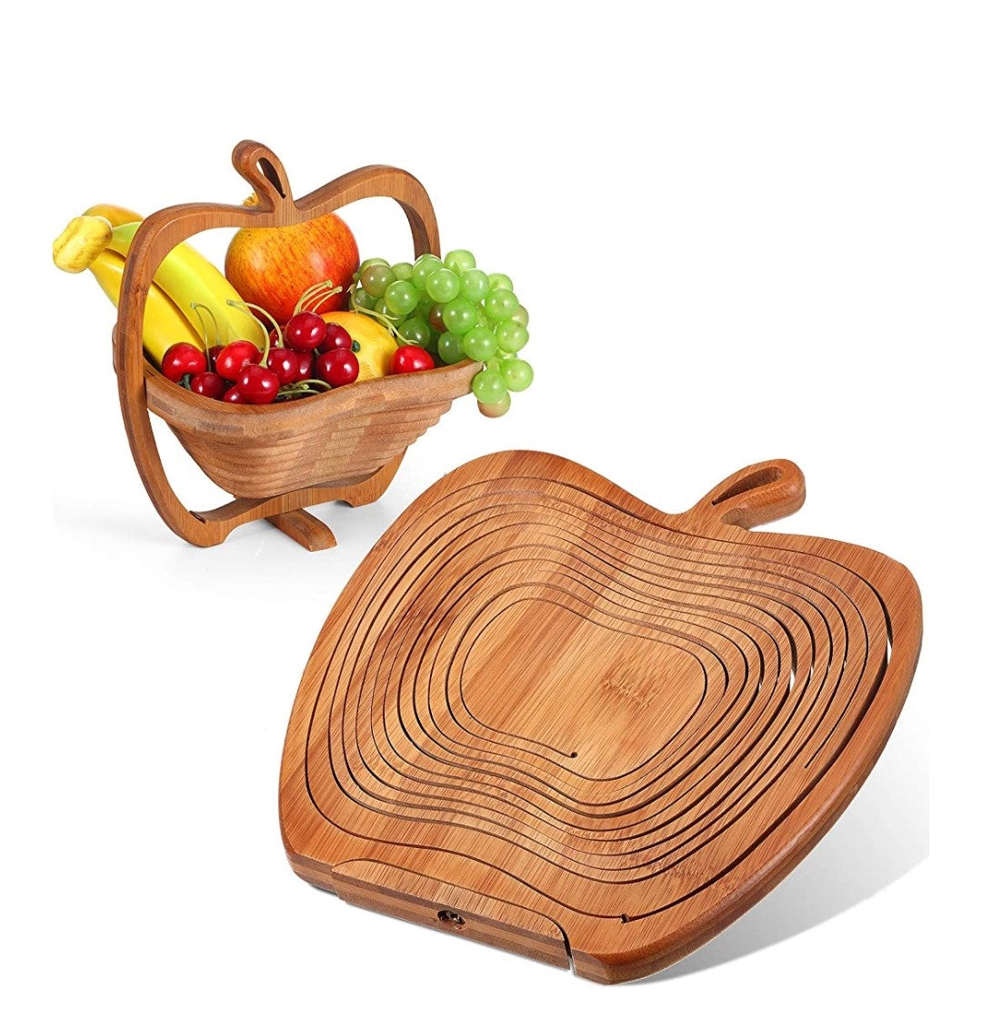 Premium Bamboo Foldable Apple shaped Fruit Basket Multi Purpose Folding Fall Fruit Basket