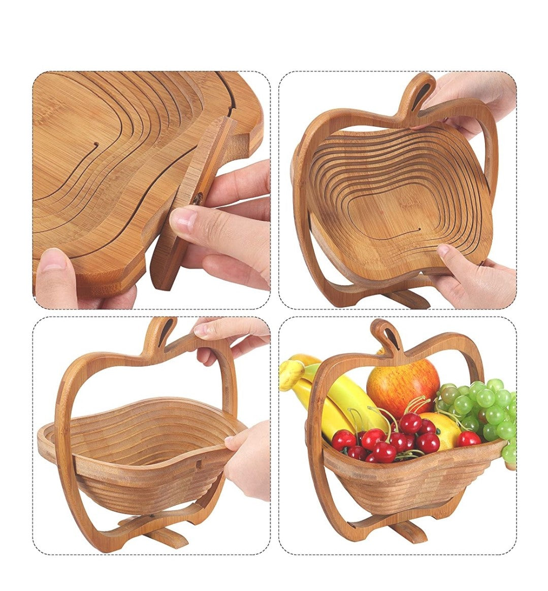 Premium Bamboo Foldable Apple shaped Fruit Basket Multi Purpose Folding Fall Fruit Basket