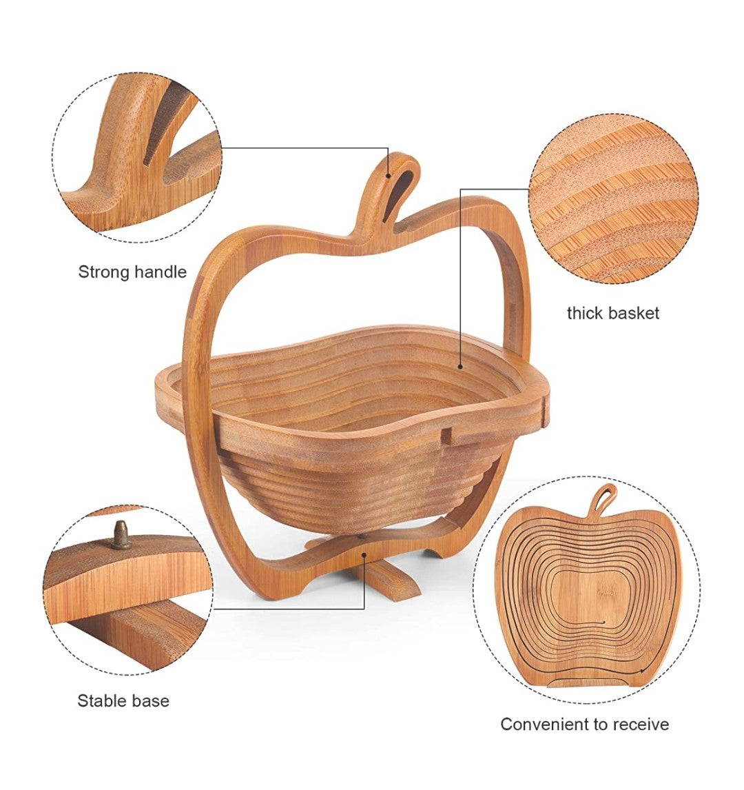 Premium Bamboo Foldable Apple shaped Fruit Basket Multi Purpose Folding Fall Fruit Basket