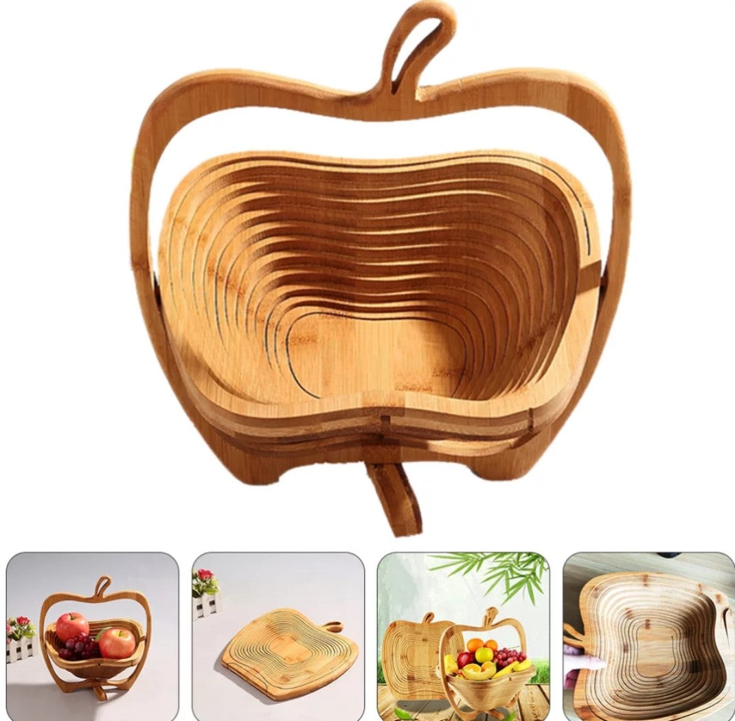 Premium Bamboo Foldable Apple shaped Fruit Basket Multi Purpose Folding Fall Fruit Basket