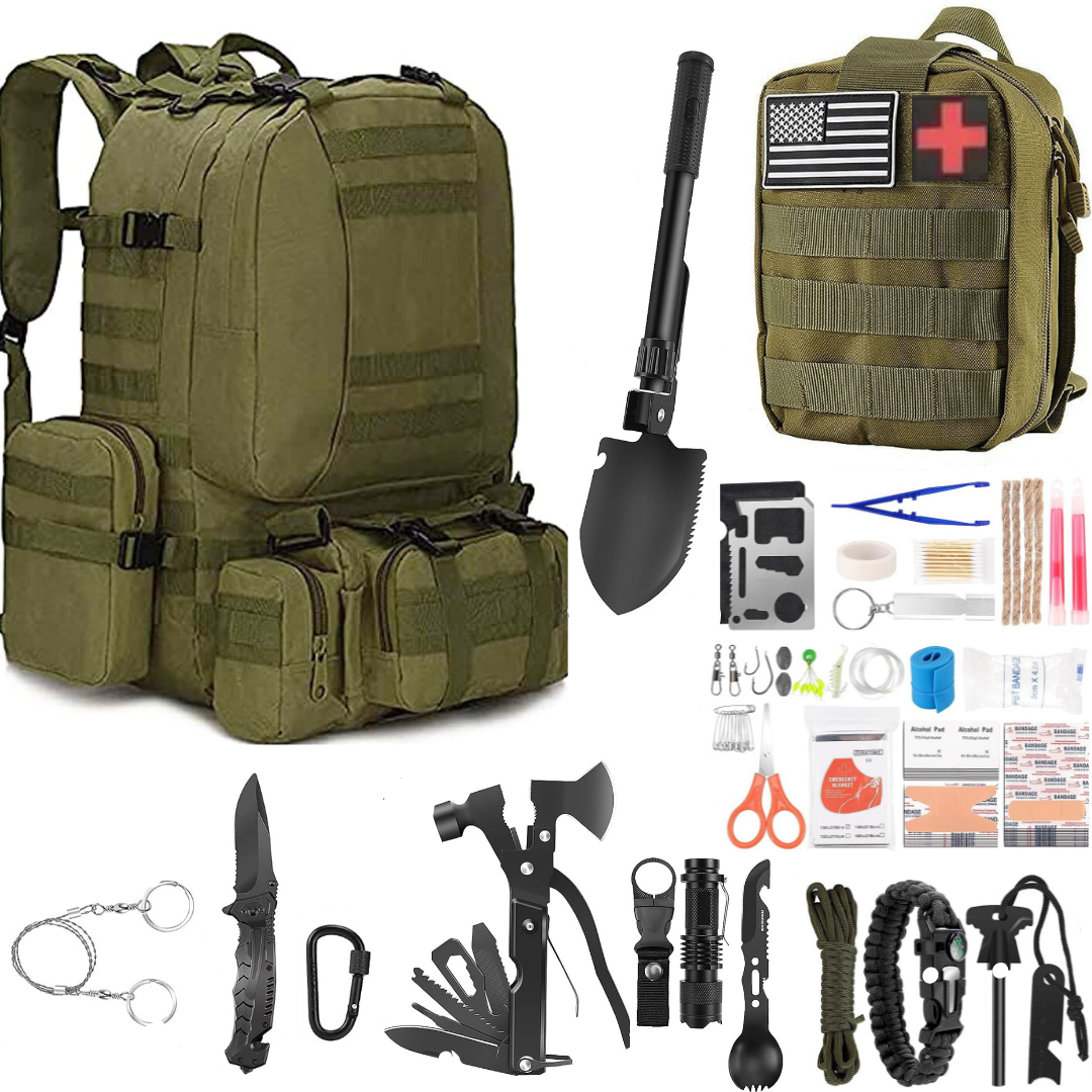 60L Military Style Tactical Backpack With Compact Emergency Survival Kit Molle Pouch Bug Out Bag