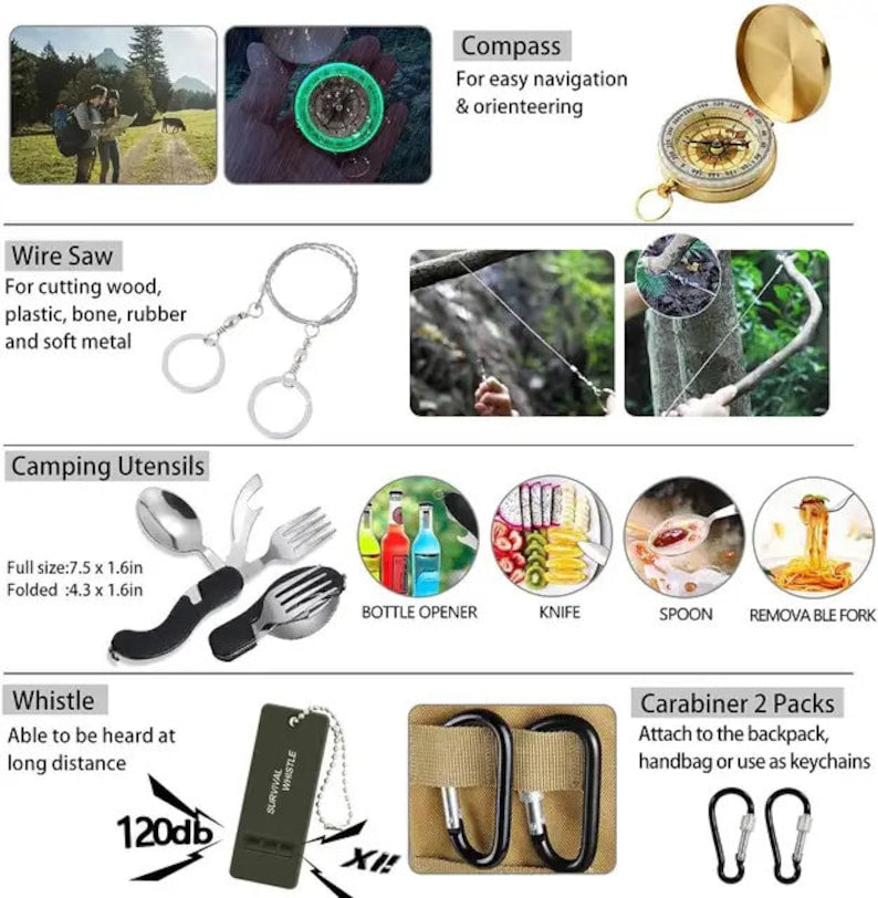 Ultimate All in One Emergency Survival Kit For Camping Hunting Hiking Bug Out Go Bag Outdoor Survival Includes Essential Survival Gear Pack