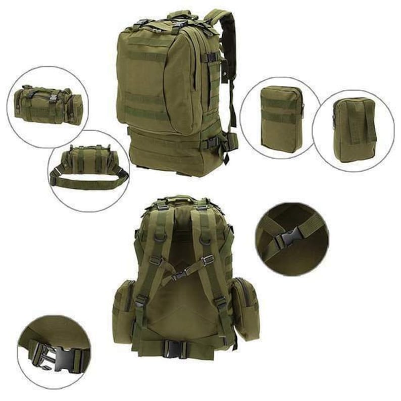 60L Military Style Tactical Backpack With Compact Emergency Survival Kit Molle Pouch Bug Out Bag